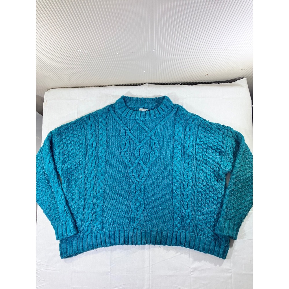 Aerie Green/Teal Cable Knit Sweater Women's Size Medium Chunky Oversized